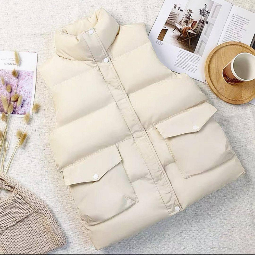 Женская жилетка с высоким воротником осенняя Молочный 42-44 Харьков - изображение 1