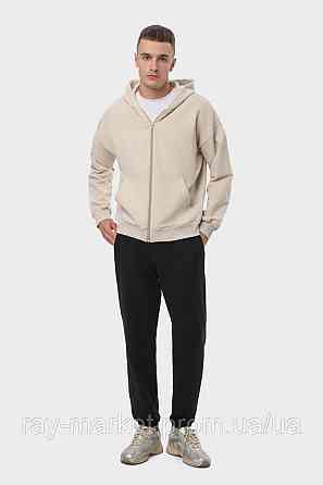 Костюм мужской худи на молнии бежевый и брюки черные  RAY PREMIUM LOOSE U0809 (U0809M-Cream-Black) S Киев