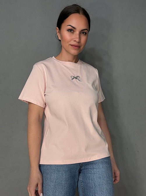 Футболка женская A-NIUSHOW 30166 с бантиком из камней оверсайз one size, розовый, one size Киев - изображение 7