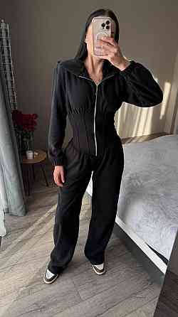 Жіночий стильний теплий корсетний комбінезон двосторонній фліс Чорний, 44/46 Одеса