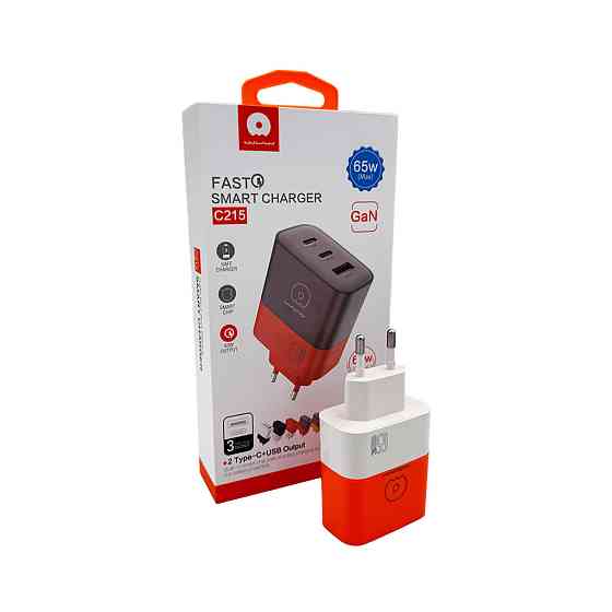 Зарядное устройство WUW-C215 65W с 2 USB-C и USB-A бело-оранжевое Киев