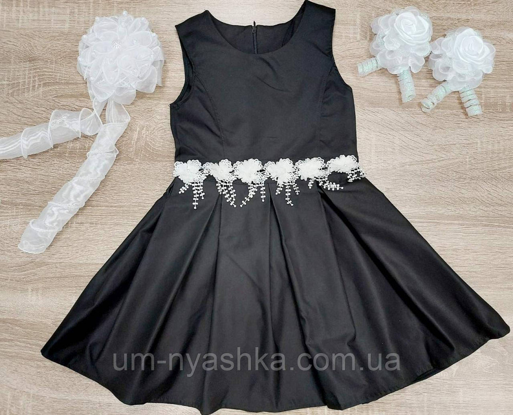 Красивый сарафан школьный черный с белым кружевом 134-140 Кривой Рог - изображение 1