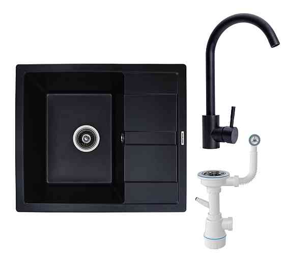 VALESO Комплект: Мийка Aria 5851 чорна + Змішувач BG76 чорний + Сифон 1041 Киев