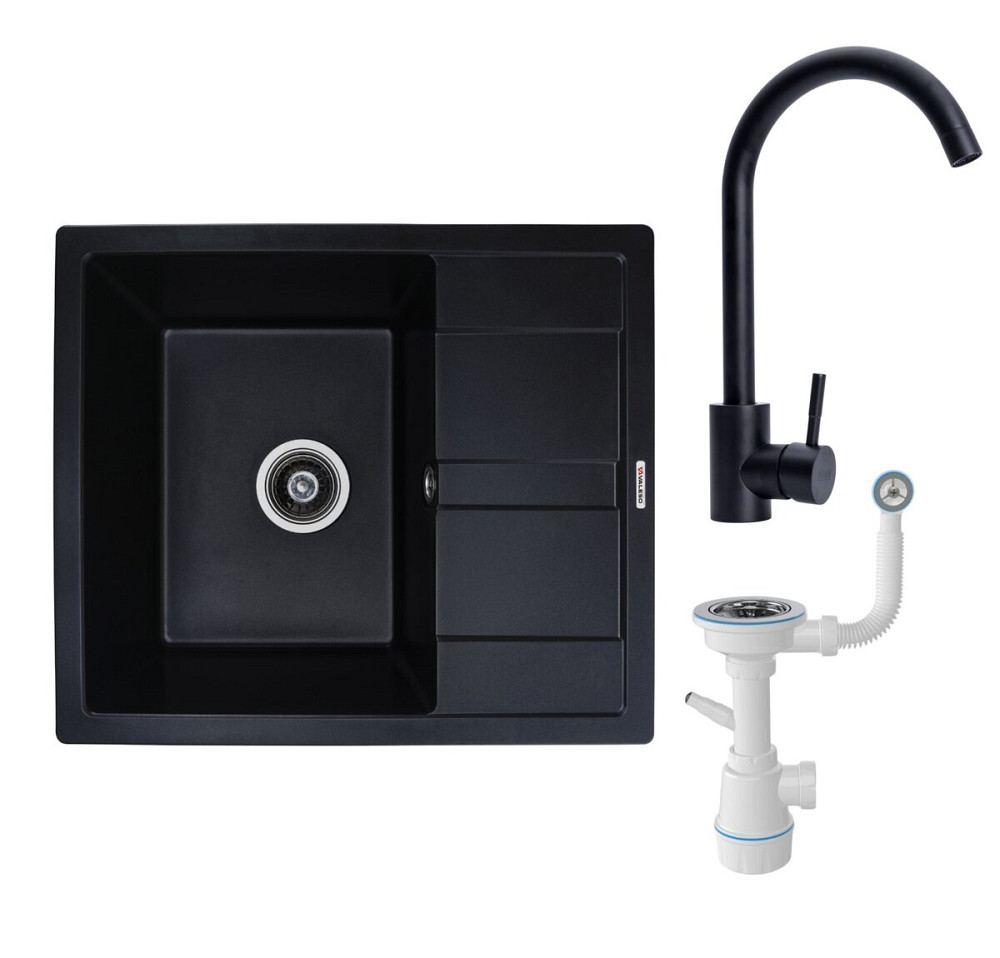 VALESO Комплект: Мийка Aria 5851 чорна + Змішувач BG76 чорний + Сифон 1041 Київ - фото 1