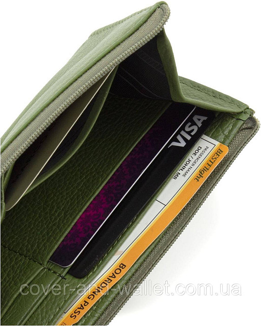 Тонкий женский кошелек из натуральной кожи оливкового цвета на молнии Marco Coverna 8805 Киев - изображение 12