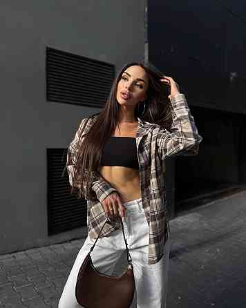 Жіноча повсякденна сорочка в клітинку турецька фланель Беж Одеса