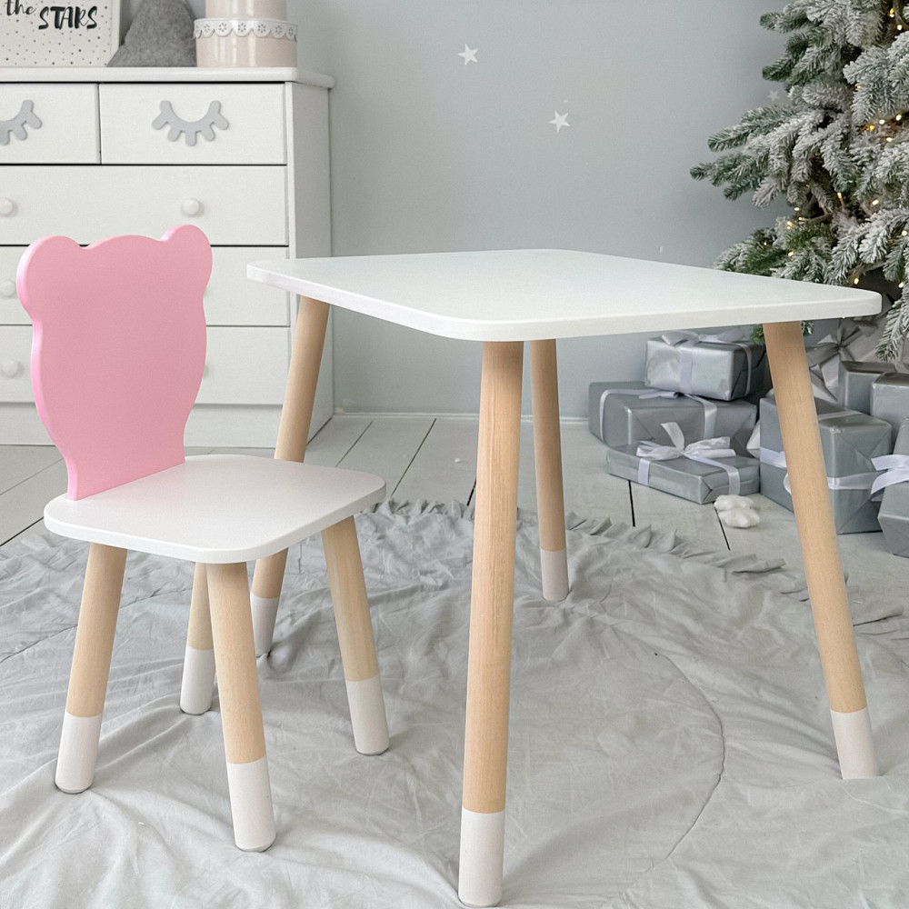 Стіл прямокутний 46х60х45 і стілець медвежа 26х26х24, столик та стільчик в дитячу, білий з рожевим Київ - фото 10