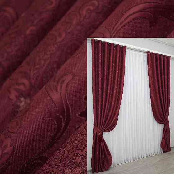 Комплект готовых штор VR-Textil Лен Корона № 1246ш Бордовый 150х270 см 2 шт (33-0079) Киев