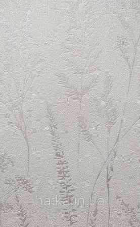 Шпалери вінілові на флізеліні Grandeco Universe 5 гілки листя квіти польові сріблясті на білому Київ
