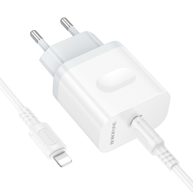 Мережевий зарядний пристрій з кабелем BOROFONE BA99A Breeze single port PD20W charger set(C to iP) White Одеса - фото 5