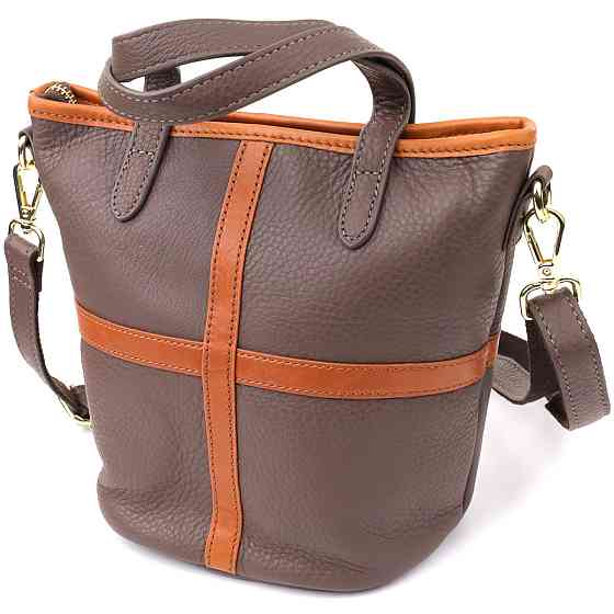 Женская кожаная сумка с коричневой вставкой на лицевой стороне Vintage 22999 Бежево-серый Киев
