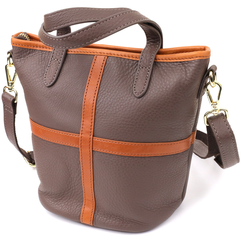 Жіноча шкіряна сумка з коричневою вставкою на лицьовій стороні Vintage 22999 Бежево-сірий Київ - фото 2