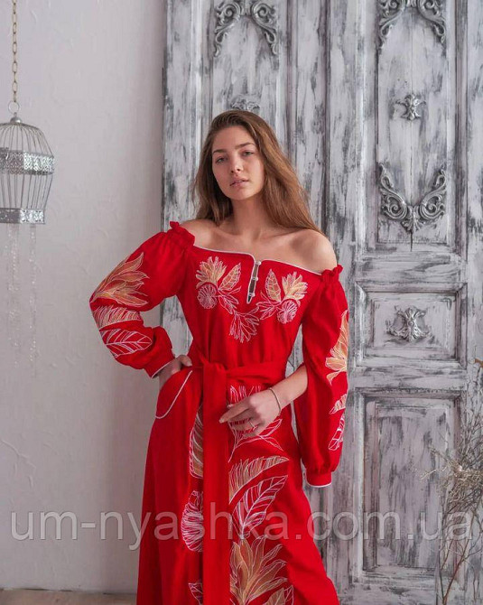 Жіноча вишита сукня на льоні Княжна червона Кривий Ріг - фото 3