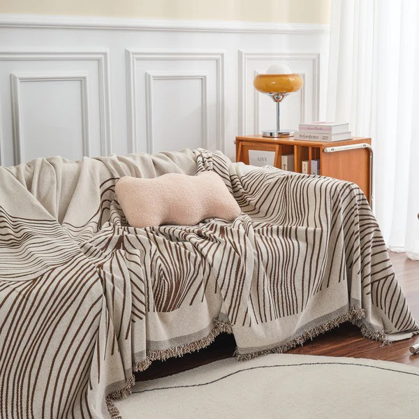 Плед покривало на диван або ліжко, чохол накидка 180х230 см для м'яких меблів, бежевий в коричневу смугу Кам'янець-Подільський - фото 6