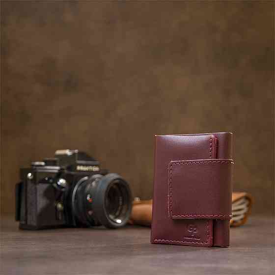 Глянсове шкіряне портмоне Бордовий (GRANDE PELLE) Київ