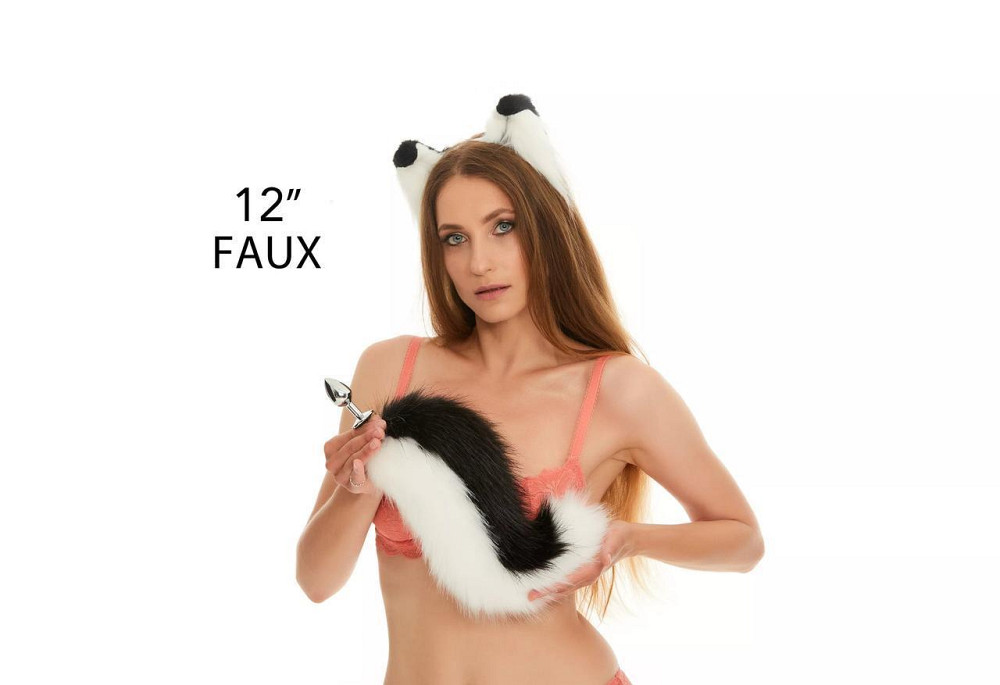 Анальный хвост собаки без пробки, Черный с белым, OKOVA30 см. Sex Aura Киев - изображение 1