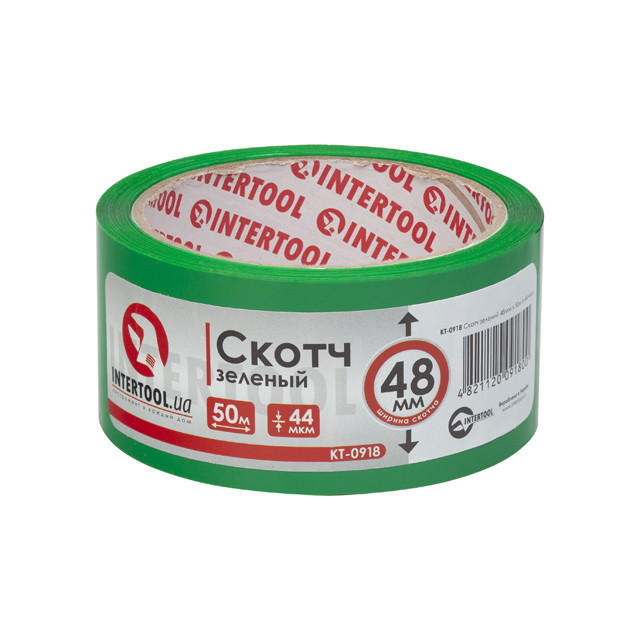Скотч зелений, 50 м × 48 мм, 44 мкм INTERTOOL KT-0918 Київ - фото 1