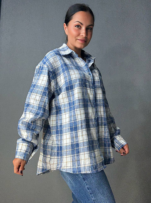Сорочка жіноча YZY 7765 в клітинку оверсайз широка варена, блакитний, one size Київ - фото 5