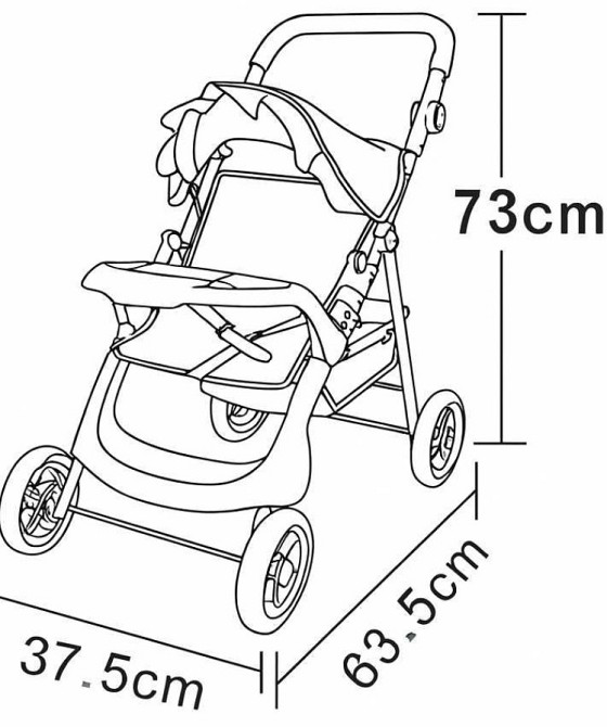 Металева Коляска для ляльок до 50 см, зі столиком, з кошиком, складана. Харків - фото 2