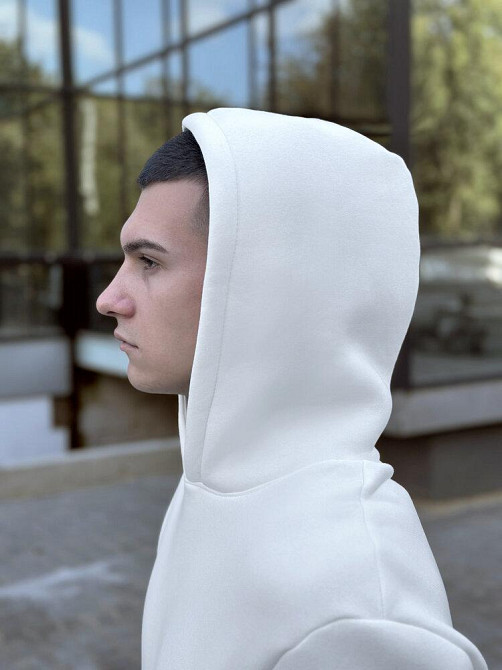 Тепле чоловіче худі на флісі з капюшоном молочне Pobedov 008 ЗИМА Київ - фото 2