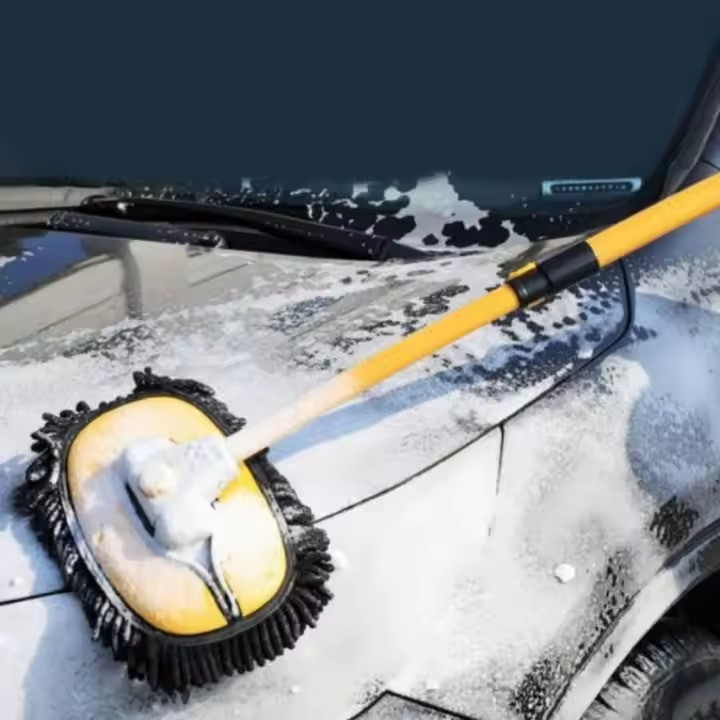 Швабра автомобильная для мойки с выдвижной телескопической изогнутой ручкой размер 28х100 см,желтая Каменец-Подольский - изображение 8