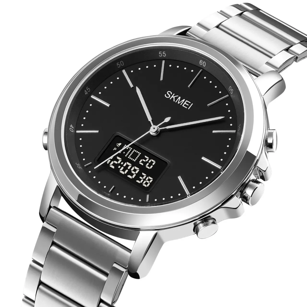Чоловічий наручний годинник Skmei 1652 з металевим браслетом (Сріблястий з чорним) Київ - фото 3