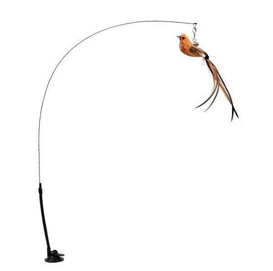 Игрушка для котика на палочке птичка с колокольчиком на присоске 93 см коричневый Киев