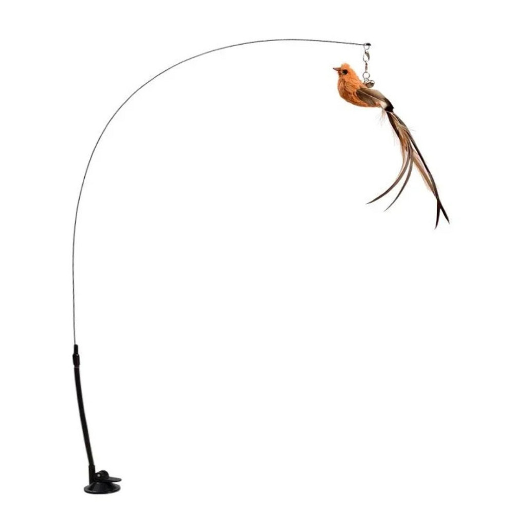Игрушка для котика на палочке птичка с колокольчиком на присоске 93 см коричневый Киев - изображение 4