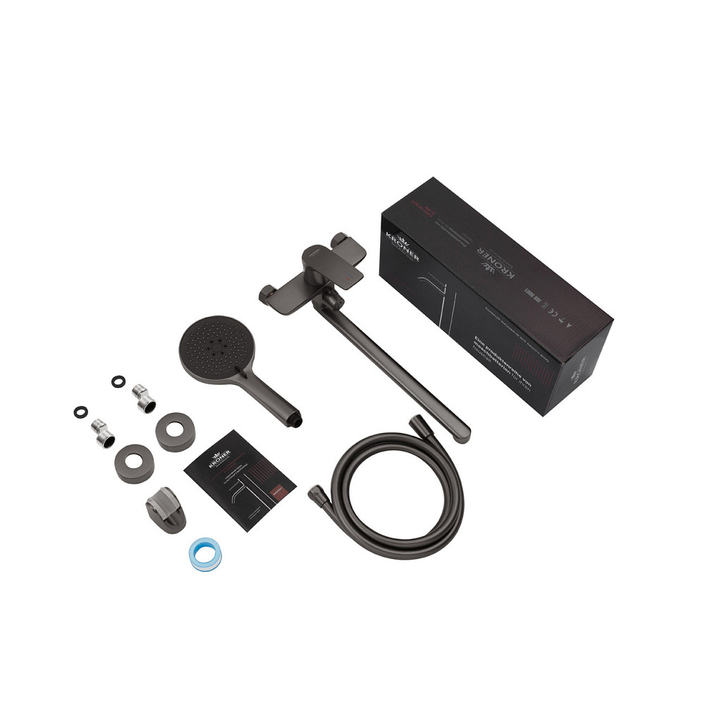 Смеситель для ванны Kroner KRP Graz - GRP070 с душевым гарнитуром, графит Киев - изображение 9