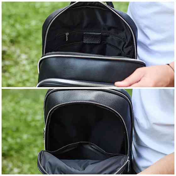 Большой мужской городской рюкзак из натуральной кожи, кожаный портфель черный для мужчин Черный Киев