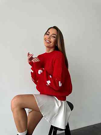 Жіночий стильний оверайз светр акрил/вовна Червоний Одеса