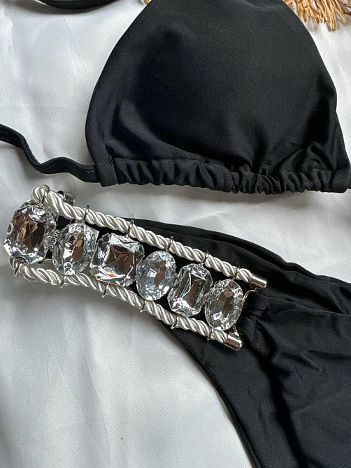 Белый раздельный купальник с камнями Черный M Харьков - изображение 5