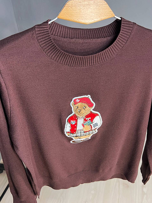 Светр жіночий A-N 2609 з нашивкою ведмедика оверсайз базовий one size, коричневий, one size Київ - фото 17