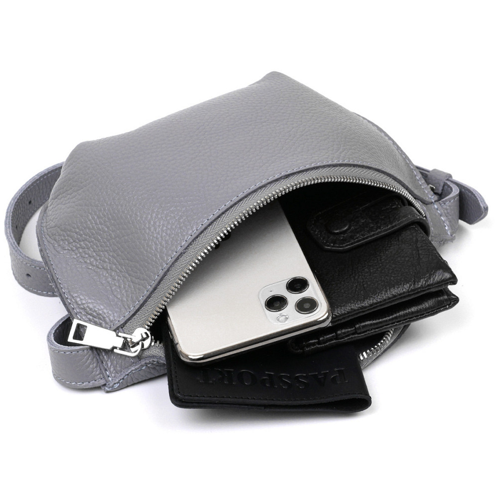 Оригинальная женская бананка из натуральной кожи Shvigel 16379 Серый Киев - изображение 6