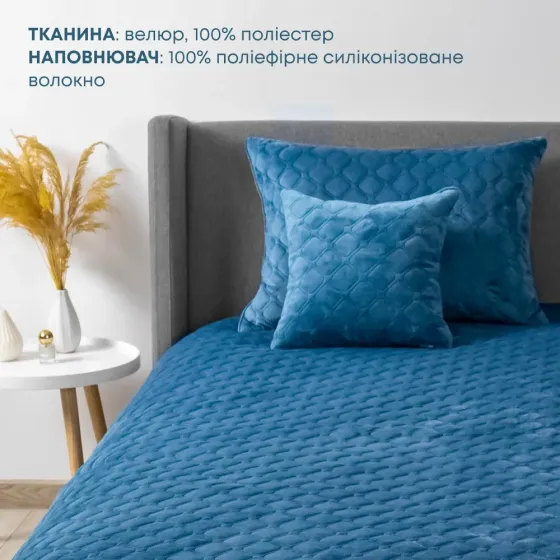 Велюровое Покрывало ТЕП на Двуспальную кровать стеганое покрывало Евро Двустороннее РАЗНЫХ РАЗМЕРОВ синее Одесса
