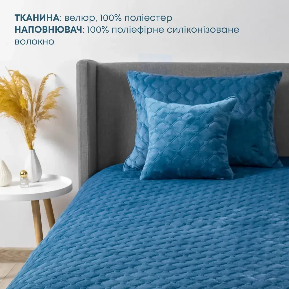 Велюровое Покрывало ТЕП на Двуспальную кровать стеганое покрывало Евро Двустороннее РАЗНЫХ РАЗМЕРОВ синее Одесса - изображение 4