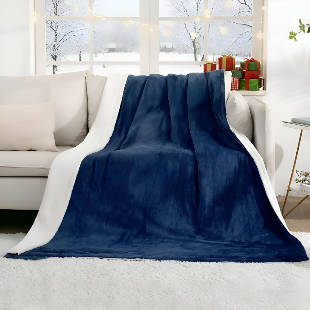 Електроковдра преміум класу Kurekyur Sherpa-Flannel (130x180 см): 4 режими, автовимкнення 9 год, можна прати, синьо-біла Київ - фото 2