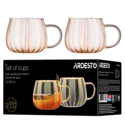 Набір чашок Ardesto Golden Moon 350мл, 2шт, боросилікатне скло, прозорий (AR2635BGG) Вінниця