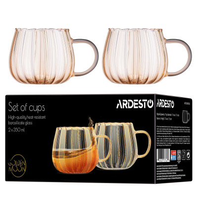 Набор чашек Ardesto Golden Moon 350мл, 2шт, боросилікатне скло, прозорий (AR2635BGG) Винница - изображение 5