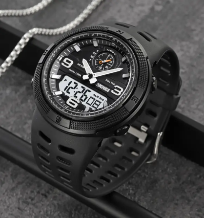 Чоловічий спортивний годинник Skmei 1655 (Чорний з білим табло) Київ