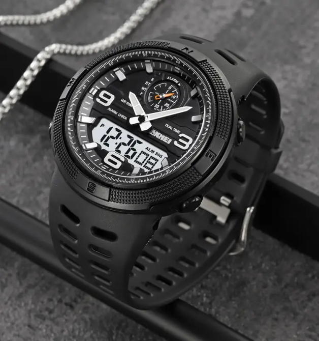 Чоловічий спортивний годинник Skmei 1655 (Чорний з білим табло) Київ - фото 4