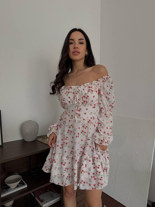 Жіноче вечірнє романтичне плаття з принтом квітковим Білим, 42/44 Одеса - фото 7