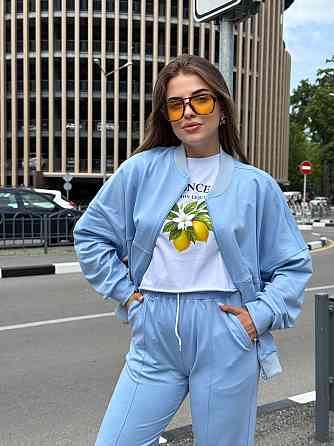 Женский костюм оверсайз с широкими брюками из двунитки Голубой 54/56 Харьков