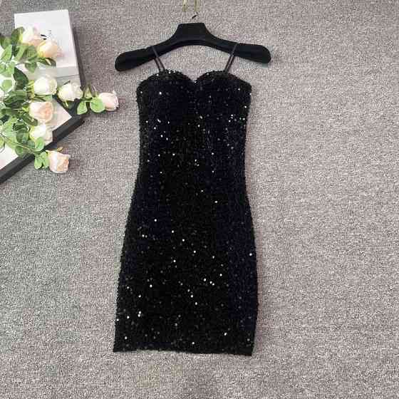 Сукня з паєтками без рукавів коротка блискуча жіноча S чорний Київ
