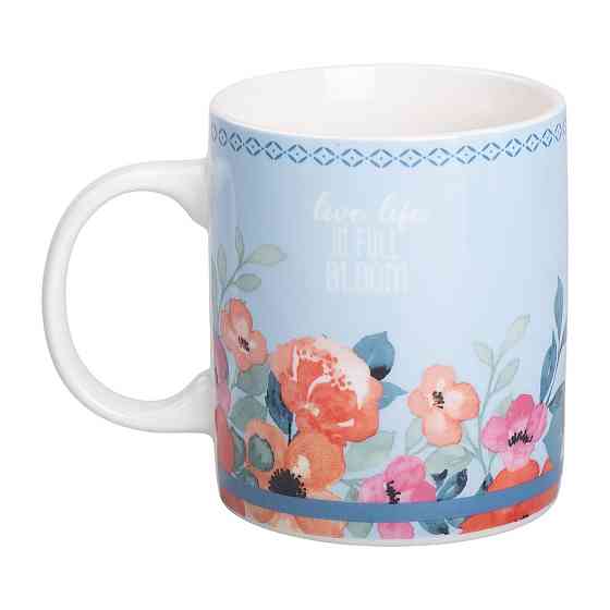 Чашка порцелянова з квітковим принтом 400 (мл) для чаю та кави Блакитна RX-N240139BL Київ