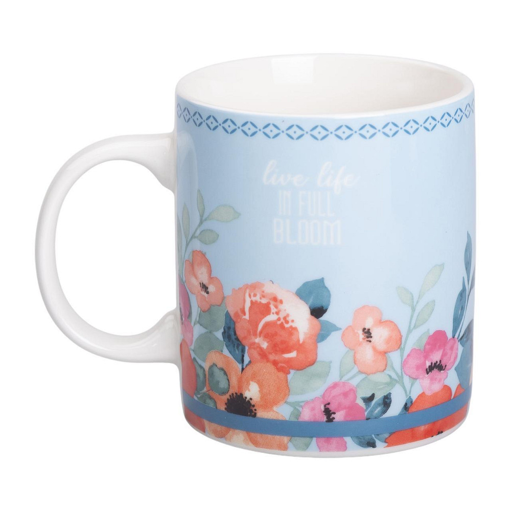 Чашка порцелянова з квітковим принтом 400 (мл) для чаю та кави Блакитна RX-N240139BL Київ - фото 1