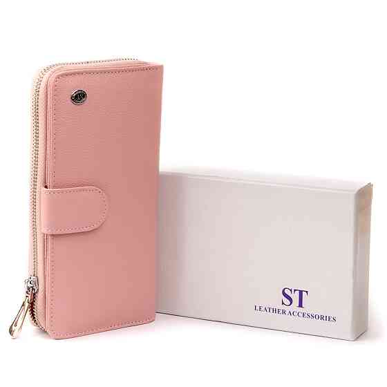Вертикальний місткий гаманець зі шкіри жіночий Рожевий (ST Leather) Київ
