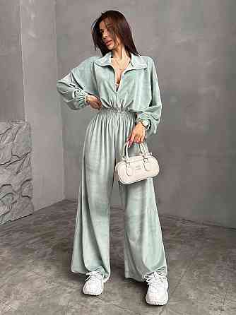 Жіночий стильний повсякденний велюровий комбінезон М'ятний 46/48 Одеса