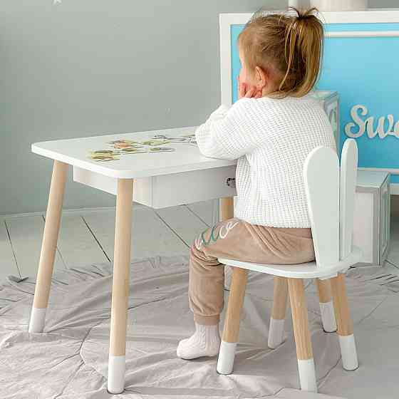 Дитячий столик з ящиком і стілець-кролик, білий Київ