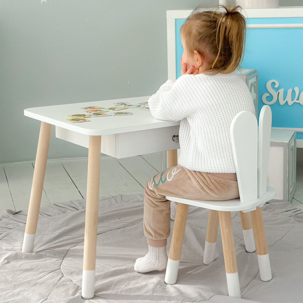 Дитячий столик з ящиком і стілець-кролик, білий Київ - фото 5